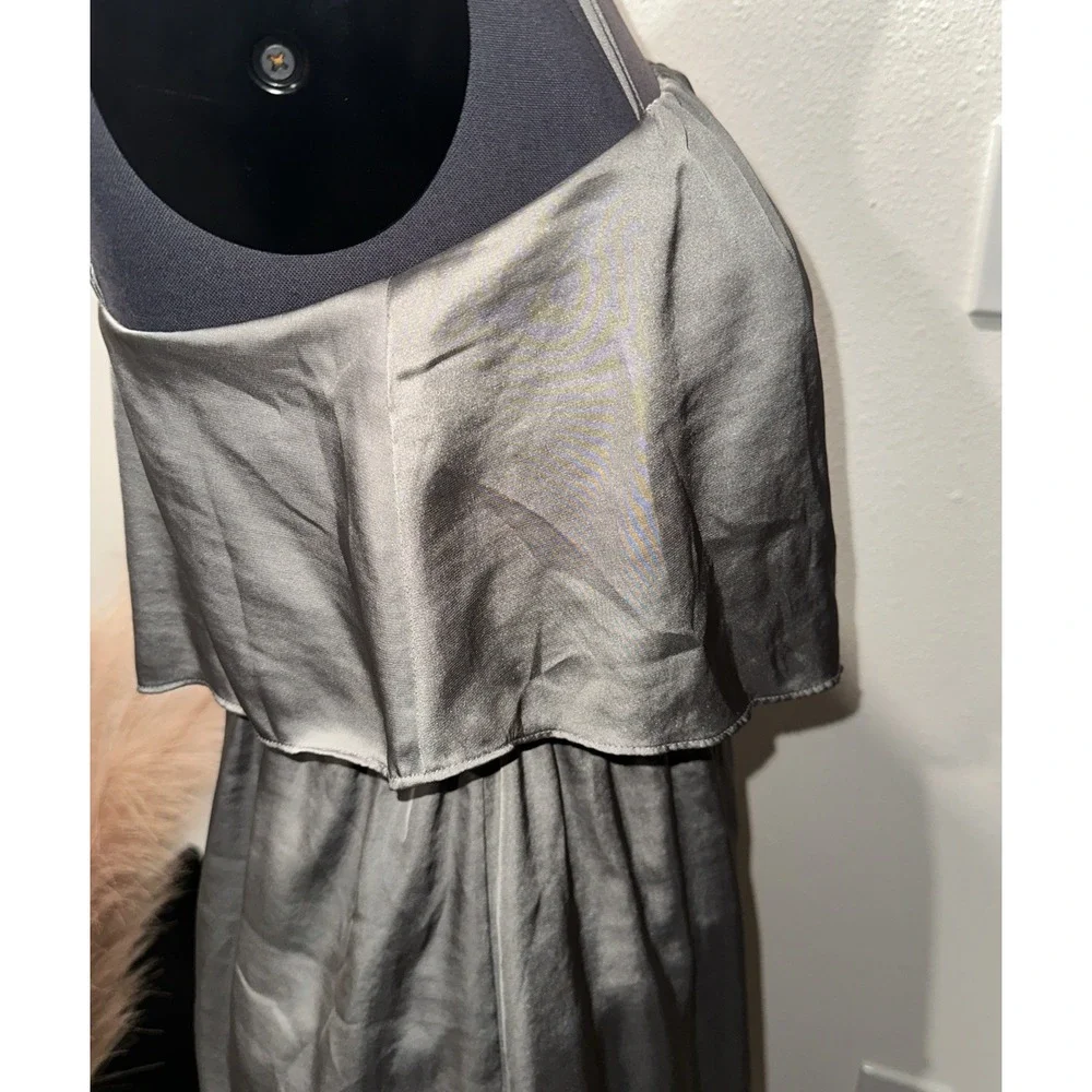 Banana Republic Maxi Dress Gray Elastic waist‎ Tired Ruffle Strap Satin Size 4